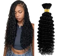 Heiowuio 32 32 Inch Bulk Human Hair For Braiding 1b Natural Black Color Deep Wave Unprocessed El Cabello Humano Tissage Brazilianne Real Human Hair 50g/Bundles