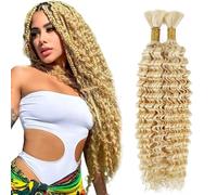 Heiowuio 32 32 Inch Bulk Human Hair For Braiding #613 Lifht Blonde Color Deep Wave Unprocessed El Cabello Humano Tissage Brazilianne Real Human Hair 50g/Bundles