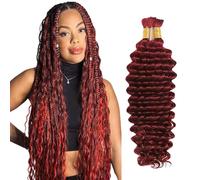 Heiowuio 32 32 Inch Bulk Human Hair For Braiding #99J Burgundy Red Color Deep Wave Unprocessed El Cabello Humano Tissage Brazilianne Real Human Hair 50g/Bundles