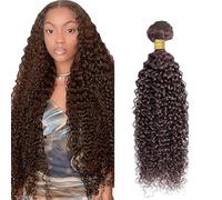 Heiowuio 32 Inch Brazilian Remy Hair Bundles Human Hair Extension #4 Chocolate Brown Kinky Curly Unprocessed Cabello humano Tissage Brazilianne Real Human Hair 100g/Bundles