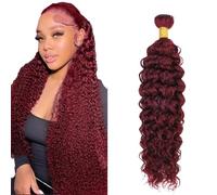 Heiowuio 32 Inch Brazilian Remy Hair Bundles Human Hair Extension #99j Burgundy Red Water Wave Unprocessed Cabello humano Tissage Brazilianne Real Human Hair 100g/Bundles