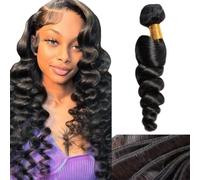 HeioWuio 32 pulgadas #1B Natural Black Color Humano Extensiones de Cabello Humano Loose Wave Bundles Unprocessed Double Weft Weave Brazilian Virgin Human Hair Extension 100 g por paquete