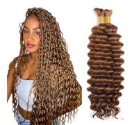 Heiowuio 34 34 Inch Bulk Human Hair For Braiding #30 Light Brown Color Deep Wave Unprocessed El Cabello Humano Tissage Brazilianne Real Human Hair 50g/Bundles