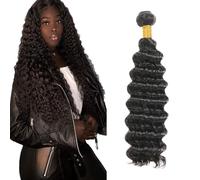Heiowuio 34 Inch Brazilian Remy Hair Bundles Human Hair Extension 1b Natural Black Color Deep Wave Unprocessed El Cabello Humano Tissage Brazilianne Real Human Hair 100g/Bundles