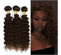 HeioWuio #4 paquetes de cabello humano de ondas profundas para mujer, cabello virgen sin procesar, color marrón oscuro, 26 - 28 a 30 pulgadas