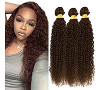 HeioWuio #4 paquetes de cabello humano ondulado rizado para mujer, cabello virgen sin procesar, color marrón oscuro, 26 - 28 a 30 pulgadas