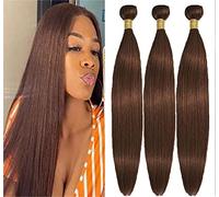 HeioWuio # 4 paquetes de cabello humano recto para mujer, pelo virgen sin procesar, color marrón oscuro, paquete de 8 a 10 12 pulgadas