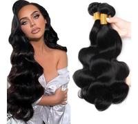 HeioWuio 86,36 cm 86,36 cm 86,36 cm Paquetes de cabello humano #1B color negro natural, onda corporal, doble trenza, extensión de cabello virgen brasileño de alta calidad, 3 paquetes que suman 300 g