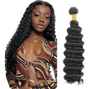 Heiowuio Brazilian Remy Hair Bundles Human Hair Extension 1b Natural Black Color Deep Wave Unprocessed El Cabello Humano Tissage Brazilianne Real Human Hair 100g/Bundles 12 Inch