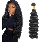 Heiowuio Brazilian Remy Hair Bundles Human Hair Extension 1b Natural Black Color Deep Wave Unprocessed El Cabello Humano Tissage Brazilianne Real Human Hair 100g/Bundles 26 Inch