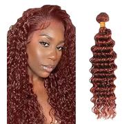 Heiowuio Brazilian Remy Hair Bundles Human Hair Extension #33 Reddish Brown Deep Wave Unprocessed Cabello humano Tissage Brazilianne Real Human Hair 100g/Bundles 20 Inch