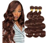 Heiowuio Brazilian Remy Hair Bundles Human Hair Extension #4 Chocolate Brown Color Body Wave Unprocessed El Cabello Humano Tissage Brazilianne Real Human Hair 3 Bundles Total 300G 22 24 26 Inch