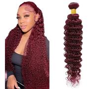 Heiowuio Brazilian Remy Hair Bundles Human Hair Extension #99j Burgundy Red Deep Wave Unprocessed Cabello humano Tissage Brazilianne Real Human Hair 100g/Bundles 16 Inch