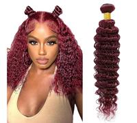 Heiowuio Brazilian Remy Hair Bundles Human Hair Extension #99j Burgundy Red Deep Wave Unprocessed Cabello humano Tissage Brazilianne Real Human Hair 100g/Bundles 18 Pulgada
