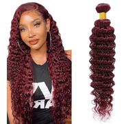 Heiowuio Brazilian Remy Hair Bundles Human Hair Extension #99j Burgundy Red Deep Wave Unprocessed Cabello humano Tissage Brazilianne Real Human Hair 100g/Bundles 12 Inch