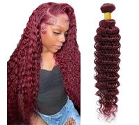 Heiowuio Brazilian Remy Hair Bundles Human Hair Extension #99j Burgundy Red Deep Wave Unprocessed Cabello humano Tissage Brazilianne Real Human Hair 100g/Bundles 22 Pulgada