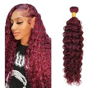 Heiowuio Brazilian Remy Hair Bundles Human Hair Extension #99j Burgundy Red Water Wave Unprocessed Cabello humano Tissage Brazilianne Real Human Hair 100g/Bundles 22 Pulgada