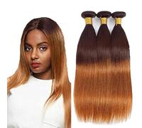 Heiowuio Brazilian Remy Hair Bundles Human Hair Extension T430 Ombre Brown Straight Unprocessed Cabello humano Tissage Brazilianne Real Human Hair 3 Bundles Total 300g 18 20 22 Pulgada