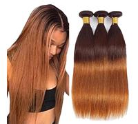 Heiowuio Brazilian Remy Hair Bundles Human Hair Extension T430 Ombre Brown Straight Unprocessed Cabello humano Tissage Brazilianne Real Human Hair 3 Bundles Total 300g 20 22 24 Inch