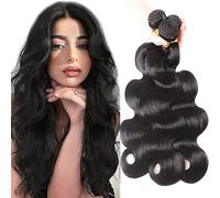 Heiowuio Brazilian Remy Human Hair Bundles Extension 1B Natural Black Color Body Wave Unprocessed Cabello Humano Tissage Brazilianne Real Human Hair 3 Bundles Total 300G 14 14 14 Inch