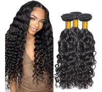 Heiowuio Brazilian Remy Human Hair Bundles Extension 1B Natural Black Color Water Wave Unprocessed Cabello Humano Tissage Brazilianne Real Human Hair 3 Bundles Total 300G 16 16 16 Inch