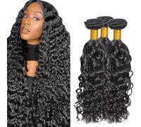 Heiowuio Brazilian Remy Human Hair Bundles Extension 1B Natural Black Color Water Wave Unprocessed Cabello Humano Tissage Brazilianne Real Human Hair 3 Bundles Total 300G 24 24 24 Inch