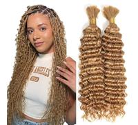 Heiowuio Bulk Human Hair For Braiding #27 Honey Blonde Color Deep Wave Unprocessed El Cabello Humano Tissage Brazilianne Real Human Hair 50g/Bundles 18 18 Inch