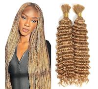 Heiowuio Bulk Human Hair For Braiding #27 Honey Blonde Color Deep Wave Unprocessed El Cabello Humano Tissage Brazilianne Real Human Hair 50g/Bundles 22 22 Inch