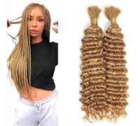 Heiowuio Bulk Human Hair For Braiding #27 Honey Blonde Color Deep Wave Unprocessed El Cabello Humano Tissage Brazilianne Real Human Hair 50g/Bundles 16 16 Inch