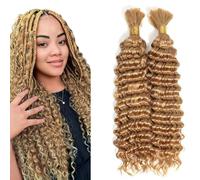 Heiowuio Bulk Human Hair For Braiding #27 Honey Blonde Color Deep Wave Unprocessed El Cabello Humano Tissage Brazilianne Real Human Hair 50g/Bundles 12 12 Inch