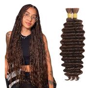 Heiowuio Bulk Human Hair For Braiding #4 Chocolate Brown Color Deep Wave Unprocessed El Cabello Humano Tissage Brazilianne Real Human Hair 50g/Bundles 14 14 Inch