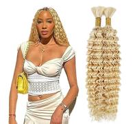 Heiowuio Bulk Human Hair For Braiding #613 Lifht Blonde Color Deep Wave Unprocessed El Cabello Humano Tissage Brazilianne Real Human Hair 50g/Bundles 24 24 Inch