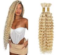 Heiowuio Bulk Human Hair For Braiding #613 Lifht Blonde Color Deep Wave Unprocessed El Cabello Humano Tissage Brazilianne Real Human Hair 50g/Bundles 16 16 Inch