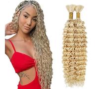 Heiowuio Bulk Human Hair For Braiding #613 Lifht Blonde Color Deep Wave Unprocessed El Cabello Humano Tissage Brazilianne Real Human Hair 50g/Bundles 22 22 Inch