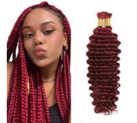 Heiowuio Bulk Human Hair For Braiding #99J Burgundy Red Color Deep Wave Unprocessed El Cabello Humano Tissage Brazilianne Real Human Hair 50g/Bundles 20 20 Inch
