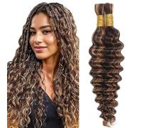 Heiowuio Bulk Human Hair For Braiding P430 Highlight Brown Color Deep Wave Unprocessed El Cabello Humano Tissage Brazilianne Real Human Hair 50g/Bundles 22 22 Inch