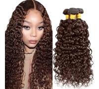 HeioWuio Cabello Humano Natural Human Hair Bundles Kinky Curly Hair #4 Chocolate Brown Bundles Human Hair Extensions Double Weft for Women Minimal Smell for Women 3 Bundles 14 16 18 Inch