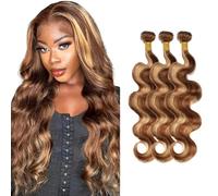 HeioWuio Cabello humano P4/27 Highlight Blonde Color Body Wave Double Weft Weave sin procesar brasileño Remy Humano Extension 100 g/paquete total 300 g