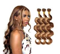 HeioWuio Cabello humano P4/27 Highlight Blonde Color Body Wave Double Weft Weave sin procesar brasileño Remy Humano Hair Extension 100 g/paquete total 300 g