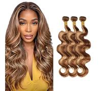 HeioWuio Cabello humano P4/27 Highlight Blonde Color Body Wave Double Weft Weave sin procesar brasileño Remy Humano Hair Extension 100 g/paquete total 300 g