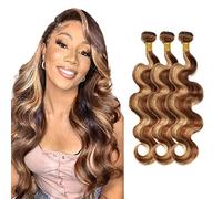 HeioWuio Cabello humano P4/27 Highlight Blonde Color Body Wave Double Weft Weave sin procesar brasileño Remy Humano Hair Extension 100 g/paquete total 300 g