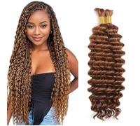 HeioWuio Deep Wave Bulk Braiding Human Hair for Boho Braids Cabello Humano #30 Cabello Virgen Sin Procesar Marrón Claro Sin Humo Sin Humo para Mujeres 2 Paquetes 40 30 40 cm