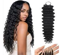 HeioWuio Extensiones de cabello humano de 22 pulgadas de pluma, 60 g, 40 hebras, color negro natural, suave y ligero, crochet de onda profunda, extensiones de pelo humano, extensiones de crochet