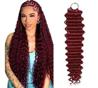 HeioWuio Extensiones de cabello humano de 28 pulgadas, 60 g, 40 hebras, #99J, color rojo borgoña, suave, ligero, de onda profunda, crochet humano, extensiones de crochet