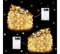 HeiPard Cadena de Luces con Pilas, 10m 100 LED Plata Alambre, 2 Modos para Navidad Guirnalda, Boda, Fiesta, Jardín, Habitación, Terraza, Pared (Blanco Cálido, 2 Pieza)