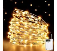 HeiPard Cadena de Luces con Pilas, 10m 100 LED Plata Alambre, 2 Modos para Navidad Guirnalda, Boda, Fiesta, Jardín, Habitación, Terraza, Pared (Blanco Cálido, 1 Pieza)