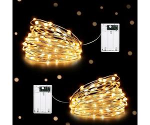 HeiPard Cadena de Luces con Pilas, 5m 50 LED Plata Alambre, 2 Modos para Navidad Guirnalda, Boda, Fiesta, Jardín, Habitación, Terraza, Pared (Blanco Cálido, 2 Pieza)