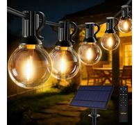 HeiPard Cadena de Luces Solar 10M 16+1 Bombillas G40, 3 Modos Dimmable con Mando a Distancia, Impermeable Luz Cálida para Jardín, Balcón y Fiestas