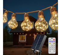 HeiPard Cadena de Luces Solar Exterior 8.5 Metros 16 Bombillas, LED Vintage A60 con USB, 8 Modos IP45 Resistente al Agua para Exteriores, Decoración Warm White para Jardín, Balcón, Bodas y Fiestas