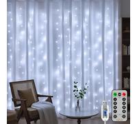 HeiPard Cortina de Luces Interior Exterior 3m x3m, 300 LED Luces Cortina Navidad, 8 Modos USB Impermeable Cascada Luces con Mando, Timer para Ventana, Habitación, Fiestas, Bodas (Blanca Fría)
